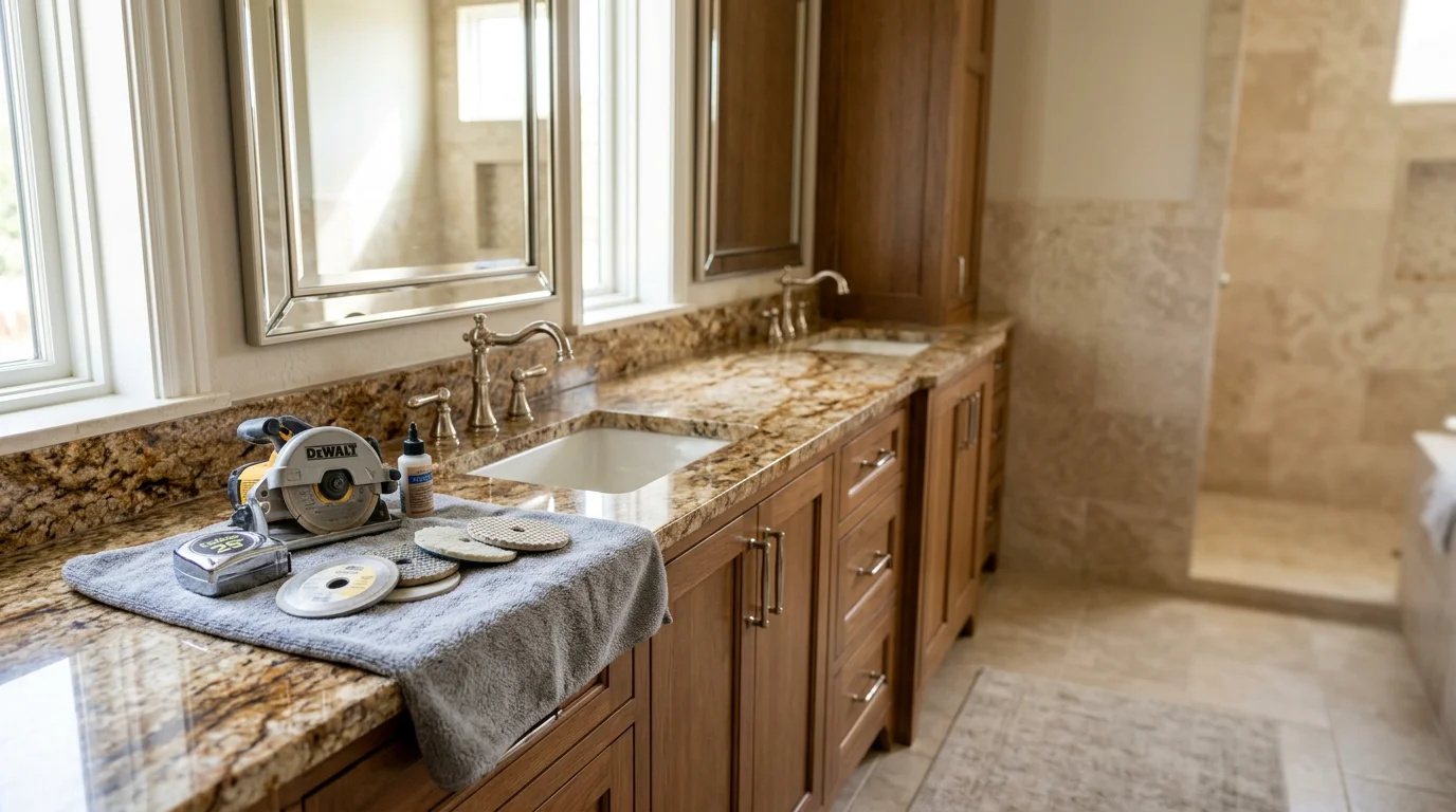 Custom stone shower wall installation in a Dallas-Fort Worth bathroom