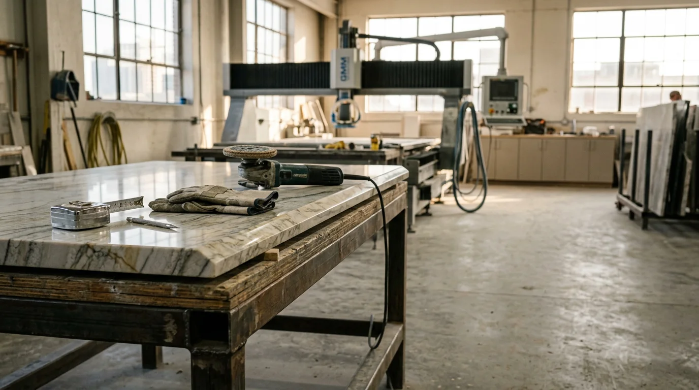 Stone fabrication workshop with CNC equipment at Apex Stoneworx